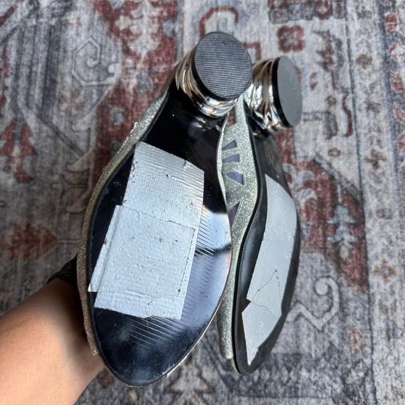 VTG ASHRO Womens Silver Glitter Mesh Slingback Heels Sandals Shoes 9.5W Church - Picture 10 of 10